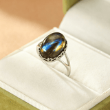 Bague Labradorite Ajustable – Pierre Naturelle aux Reflets Irisés - Biloria