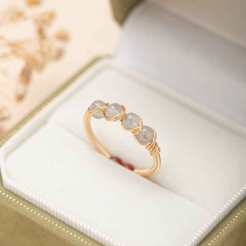 Bague Labradorite Ajustable Plaqué Or – Pierre de Protection - Biloria