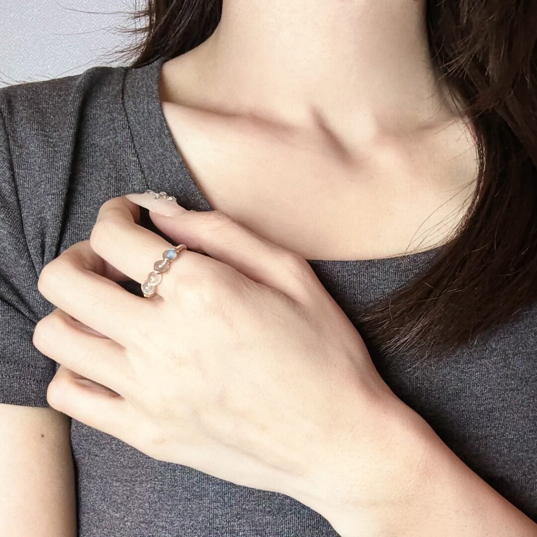 Bague Labradorite Ajustable Plaqué Or – Pierre de Protection - Biloria