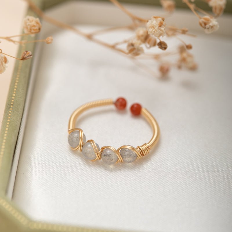 Bague Labradorite Ajustable Plaqué Or – Pierre de Protection - Biloria