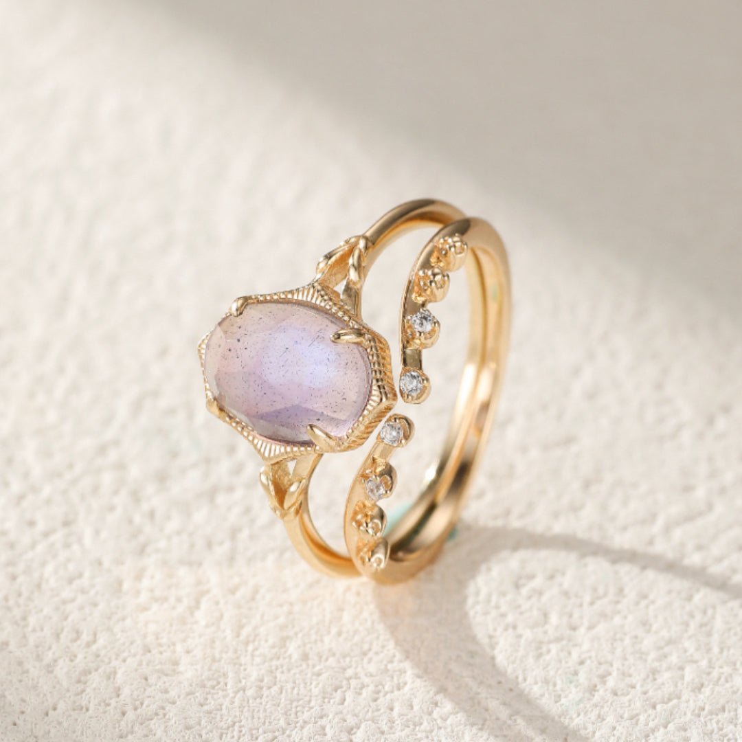 Bague Labradorite Améthyste Charme Astral Argent Plaqué Or - Biloria