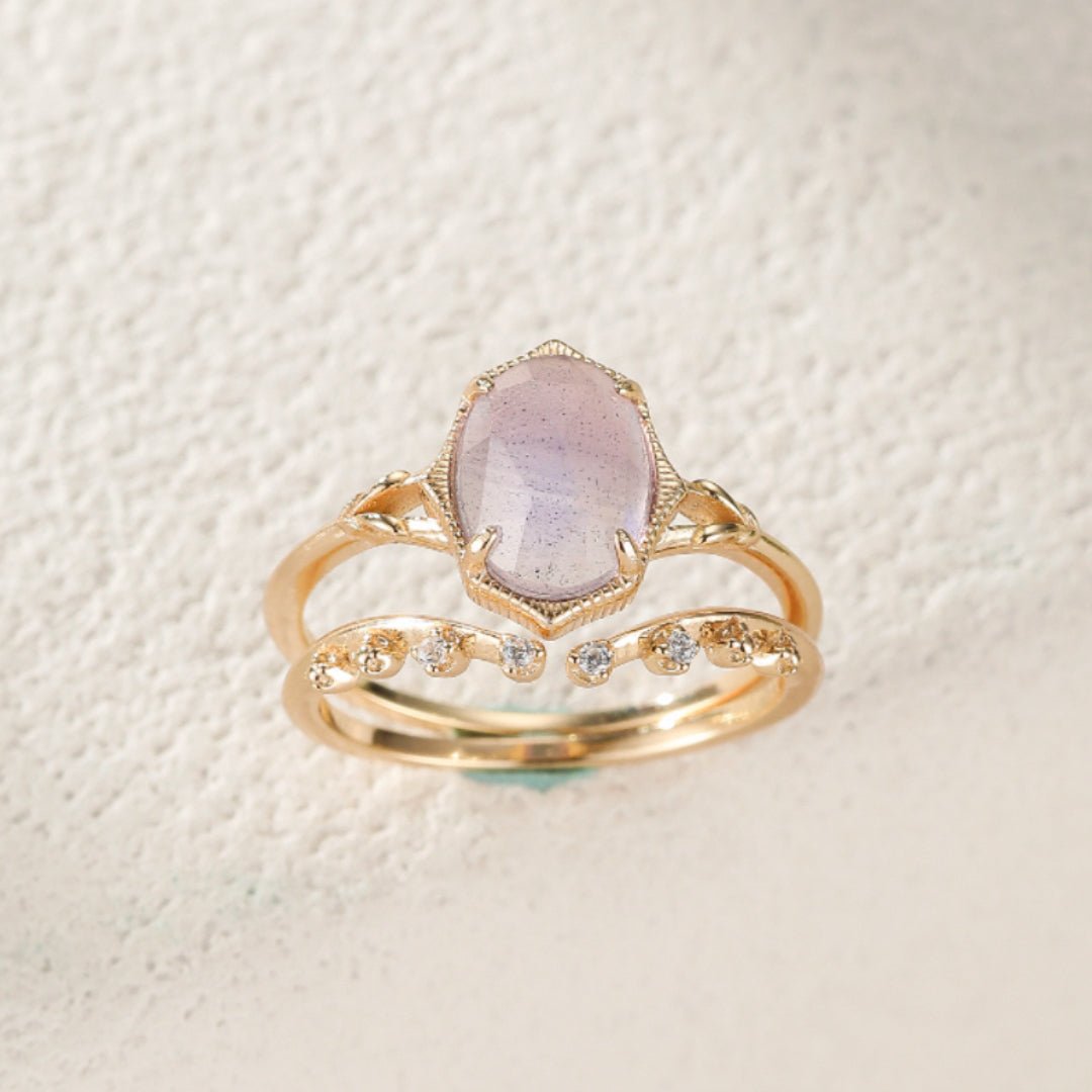 Bague Labradorite Améthyste Charme Astral Argent Plaqué Or - Biloria