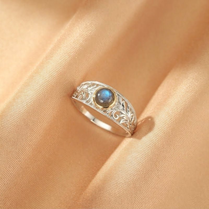 Bague Labradorite Feuillage Céleste Argent – Bijou Artisanal - Biloria