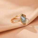 Bague Labradorite Feuille d'Âme Ajustable Argent Plaqué Or 10K - Biloria