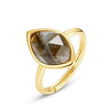 Bague Labradorite Feuille d'Âme Ajustable Argent Plaqué Or 10K - Biloria
