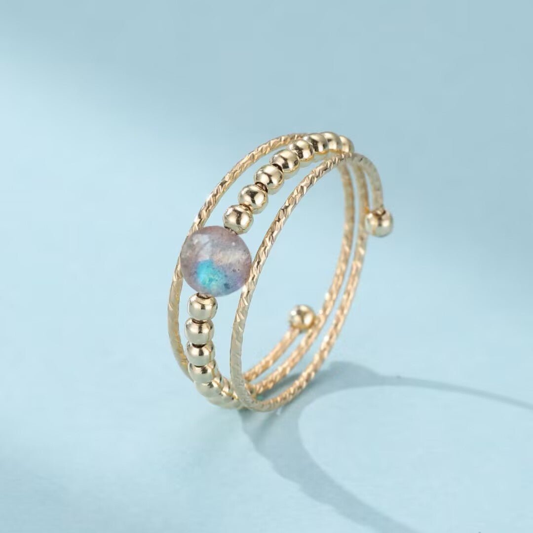 Bague Labradorite Laiton Plaqué Or 14K - Bijou Protection Intuition - Biloria