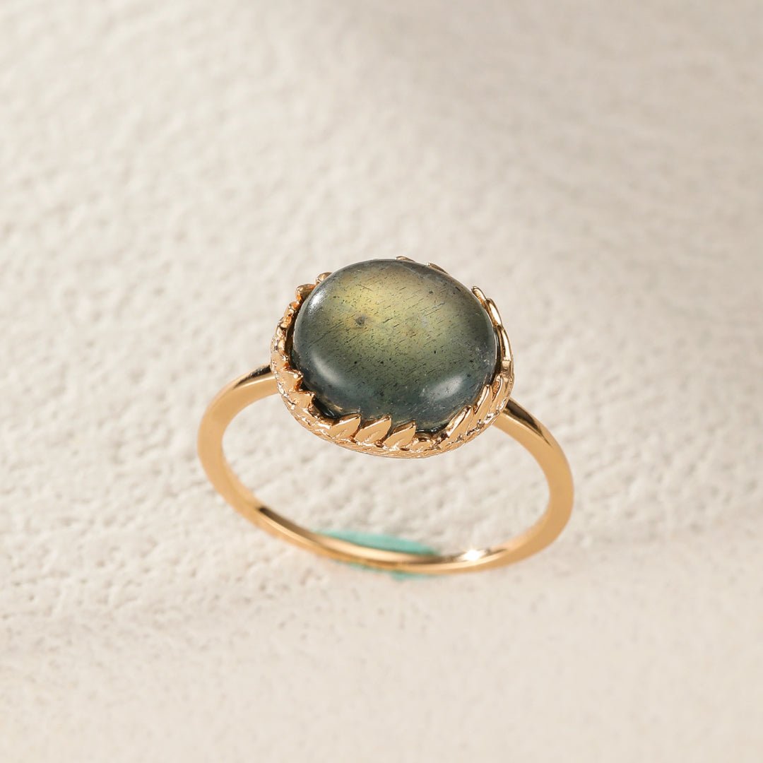 Bague Labradorite Malachite Argent Plaqué Or – Bijou Feng Shui - Biloria