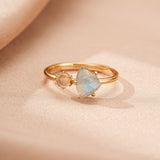 Bague Labradorite Perle Argent Plaqué Or 10K Ajustable - Biloria