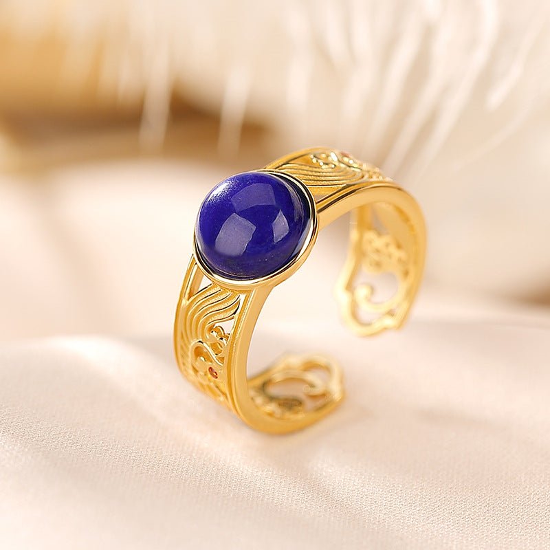 Bague Lapis Lazuli et Ondes d'Argent Plaqué Or - Feng Shui - Biloria