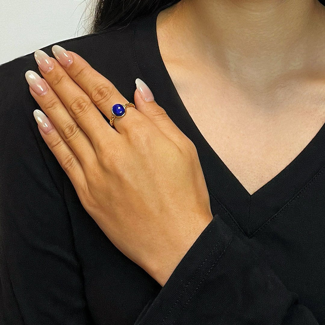 Bague Lapis-Lazuli : Intuition et Sérénité, Argent Plaqué Or 18K - Biloria