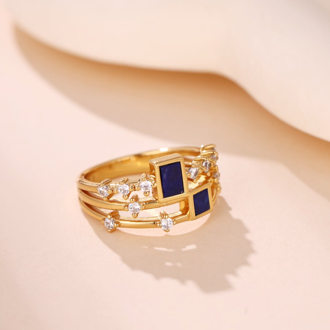 Bague Lapis Lazuli ou Malachite Argent Plaqué Or - Bijou Spirituel - Biloria
