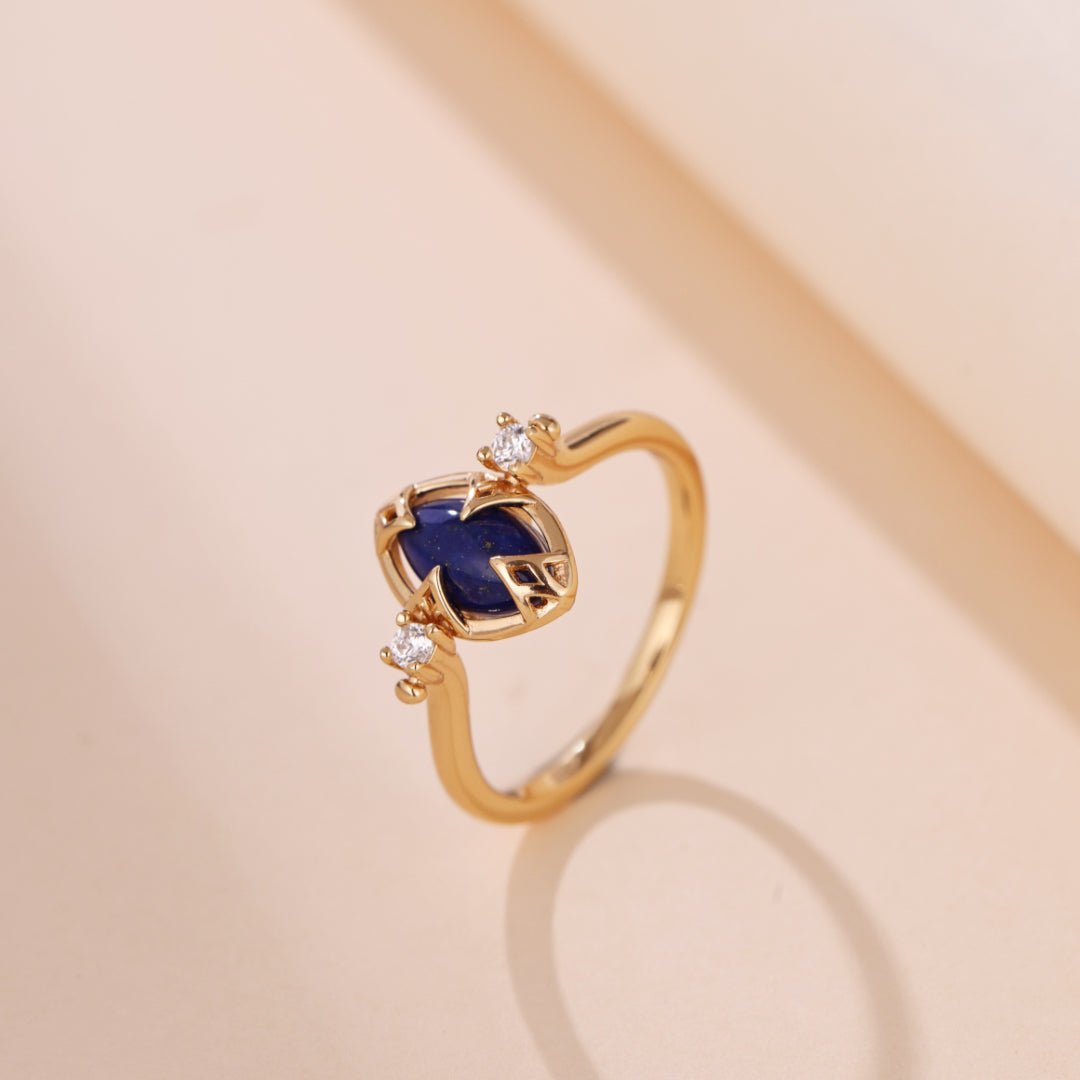 Bague Lapis Lazuli Quartz Clair Réversible Argent Plaqué Or - Biloria