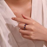 Bague Lapis Lazuli Zircon Argent Plaqué Or Ajustable - Biloria