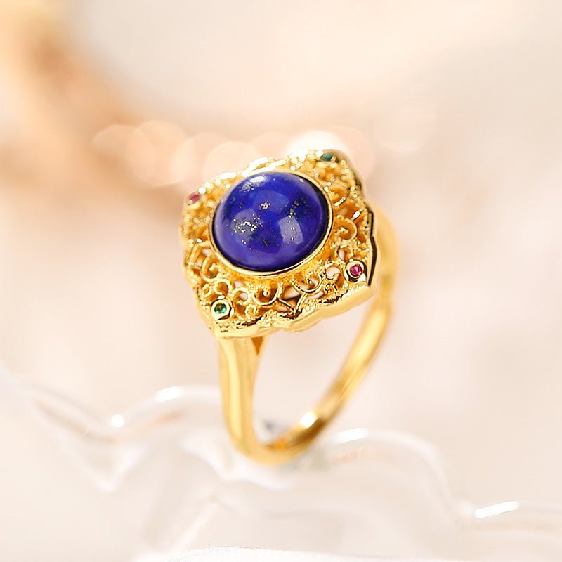 Bague Lapis Lazuli Zircon – Argent Plaqué Or, Bijou Sérénité - Biloria