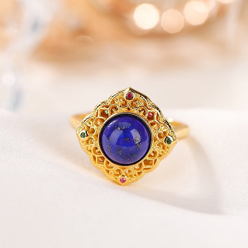 Bague Lapis Lazuli Zircon – Argent Plaqué Or, Bijou Sérénité - Biloria