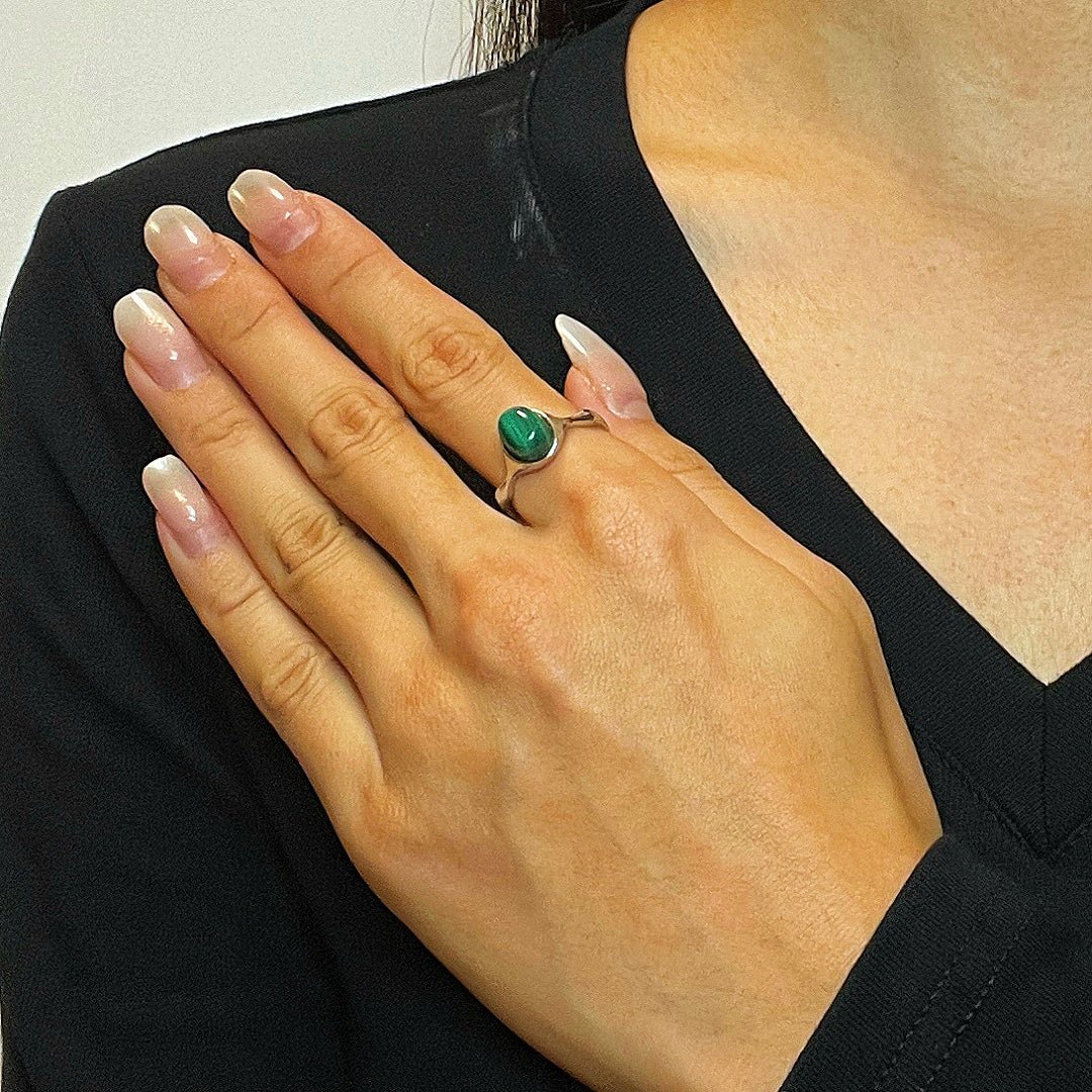 Bague Malachite Ajustable en Argent 925 – Énergie Feng Shui - Biloria