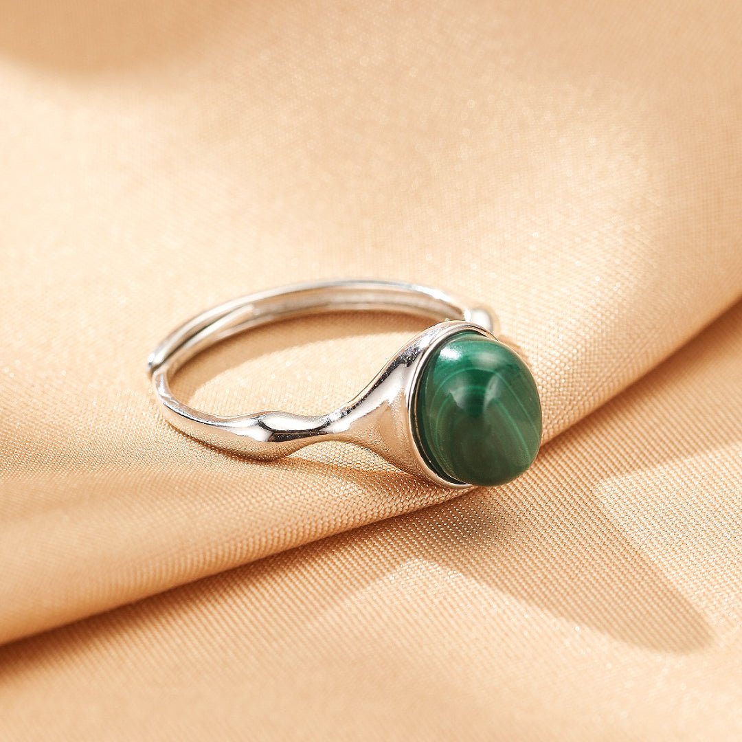 Bague Malachite Ajustable en Argent 925 – Énergie Feng Shui - Biloria