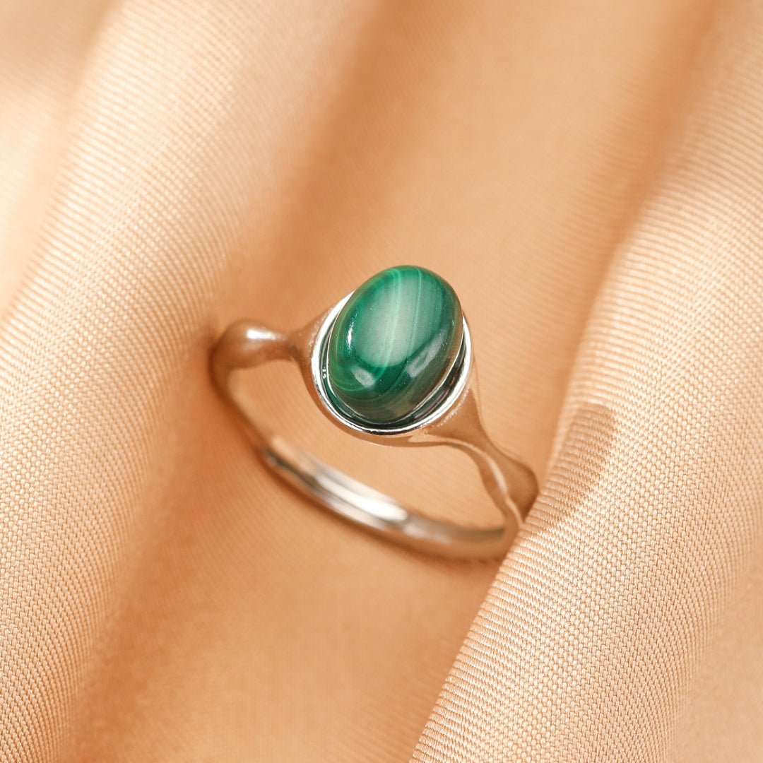 Bague Malachite Ajustable en Argent 925 – Énergie Feng Shui - Biloria