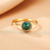 Bague Malachite et Zircons - Argent Plaqué Or Ajustable - Biloria