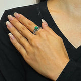 Bague Malachite Fleur Argent 925 Ajustable Féminin - Biloria