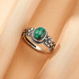 Bague Malachite Fleur Argent 925 Ajustable Féminin - Biloria