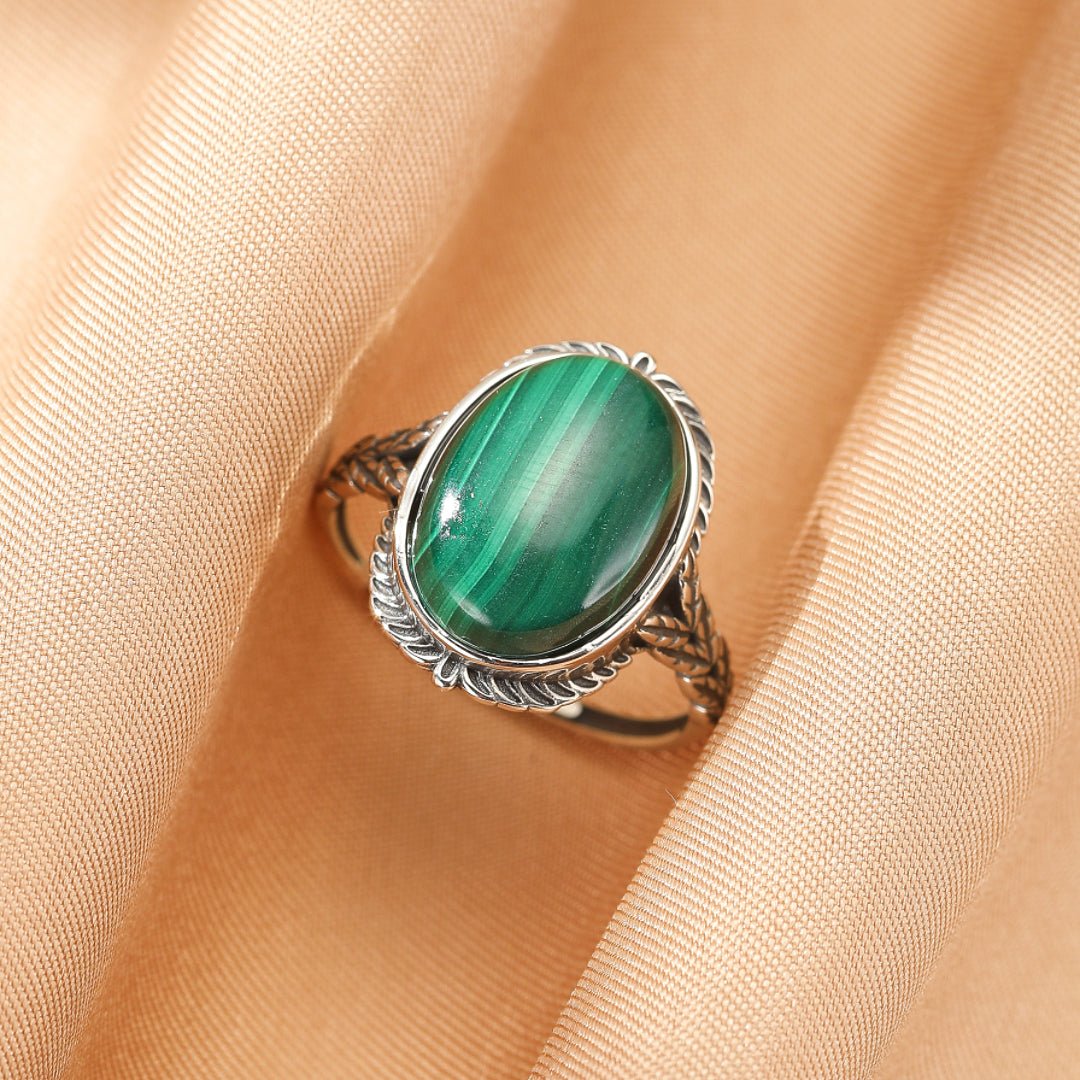 Bague Malachite Ovale Argent 925 – Bijou Feng Shui Protection - Biloria