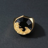 Bague Obsidienne Noire Homme – Argent Plaqué Or, Protection - Biloria