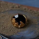 Bague Obsidienne Noire Homme – Argent Plaqué Or, Protection - Biloria