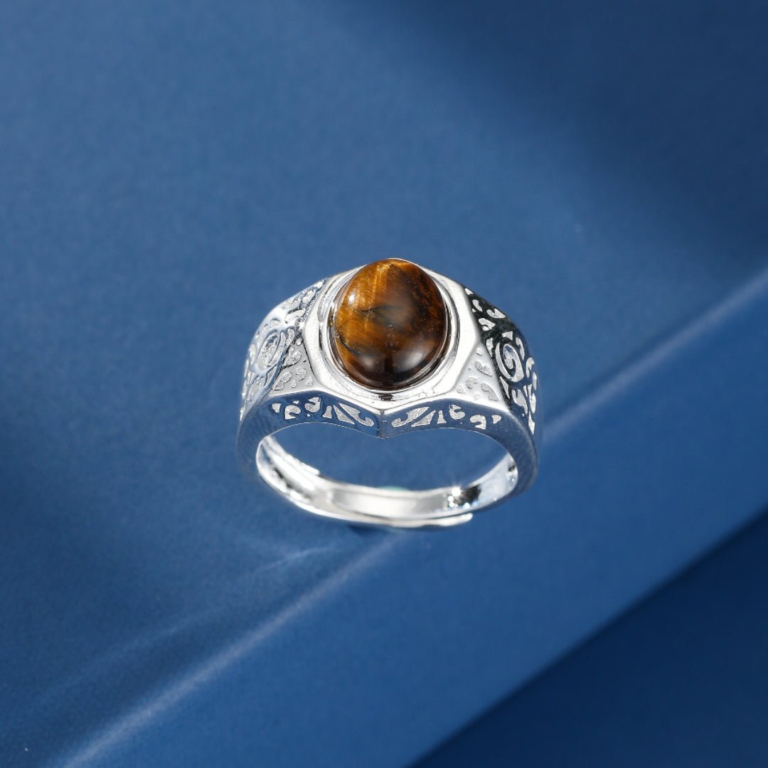 Bague Œil de Tigre Homme Acier Inoxydable Taille Ajustable - Biloria