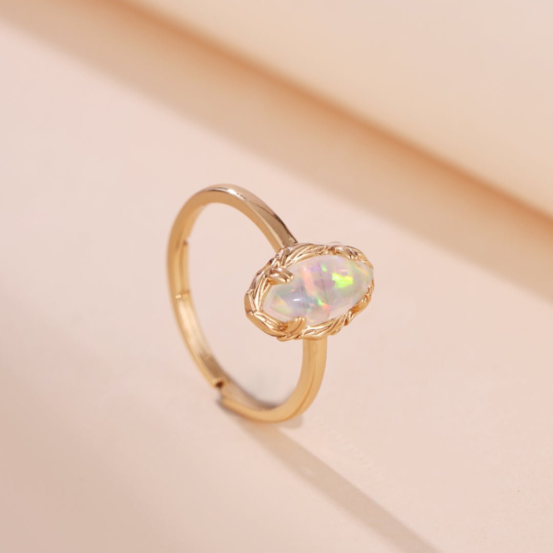 Bague Opale Ajustable - Argent Plaqué Or, Bijou Spirituel - Biloria
