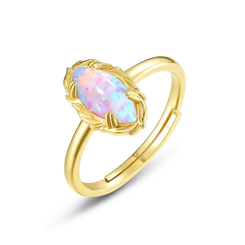 Bague Opale Ajustable - Argent Plaqué Or, Bijou Spirituel - Biloria