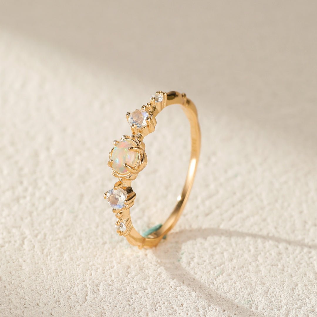 Bague Opale et Pierre de Lune ajustable argent plaqué or - Biloria