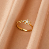 Bague Opale Lune Stellaire Argent 925 Ajustable - Biloria