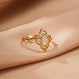 Bague Opale Naturelle Argent Plaqué Or 10K Bijou Bohème Ajustable - Biloria