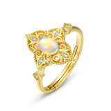 Bague Opale Naturelle Argent Plaqué Or 10K Bijou Bohème Ajustable - Biloria