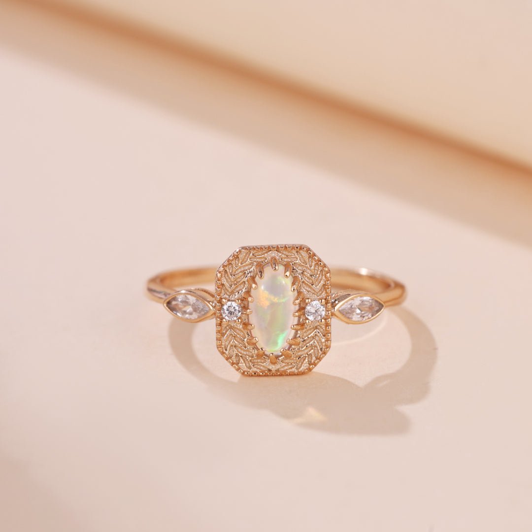 Bague Opale Rêve Champêtre en Argent Plaqué Or - Biloria