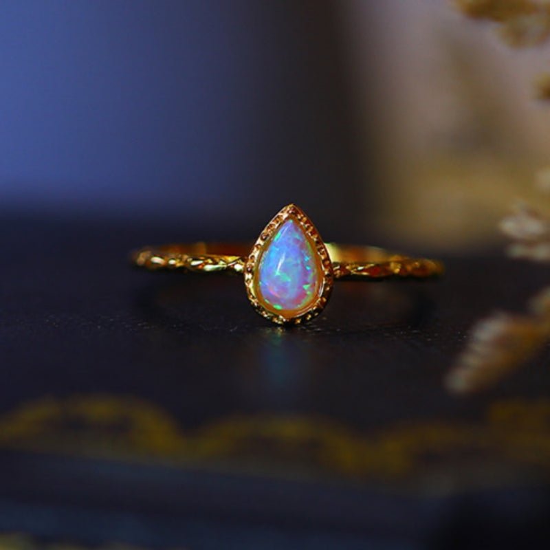 Bague Opale Sagesse Argent Plaqué Or Créativité - Biloria