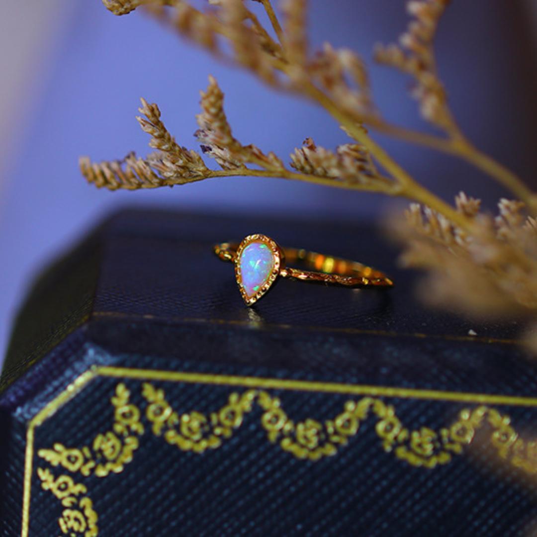 Bague Opale Sagesse Argent Plaqué Or Créativité - Biloria