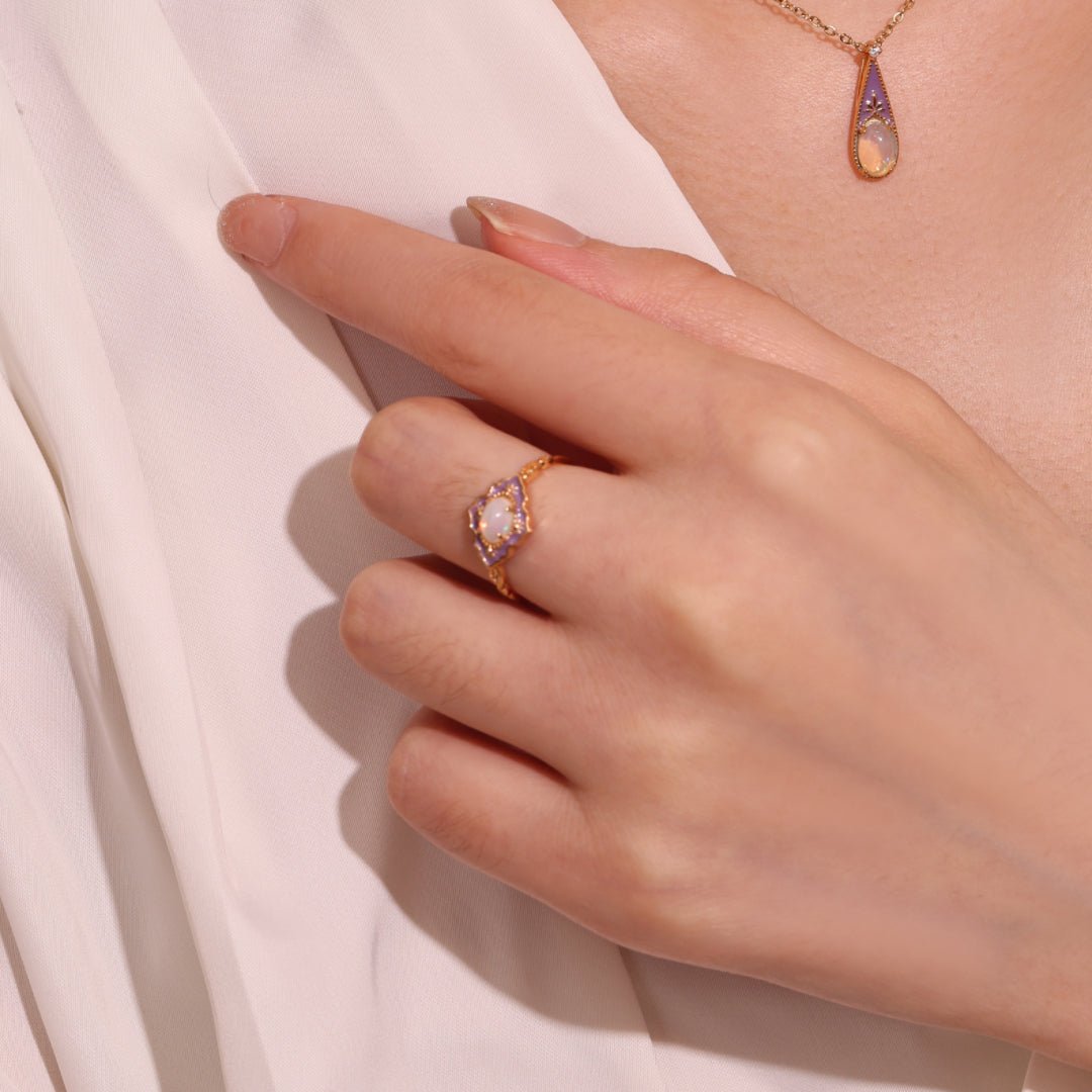 Bague Opale Violette Ajustable Argent Plaqué Or - Biloria