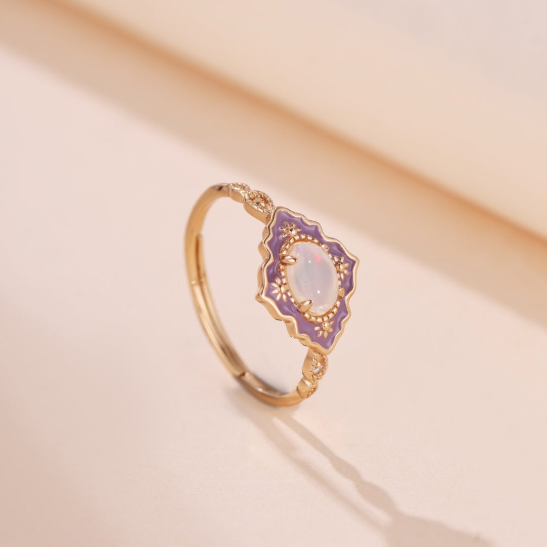 Bague Opale Violette Ajustable Argent Plaqué Or - Biloria