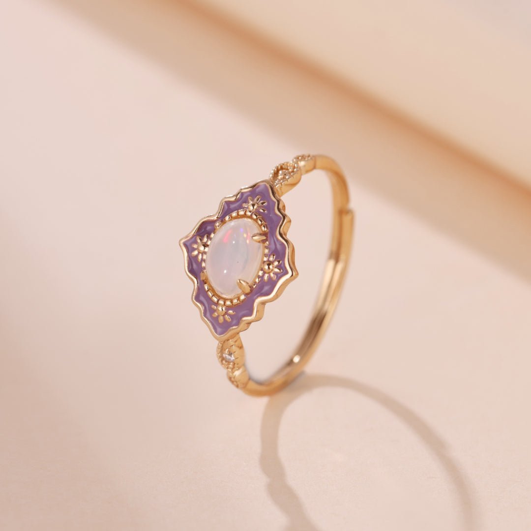 Bague Opale Violette Ajustable Argent Plaqué Or - Biloria