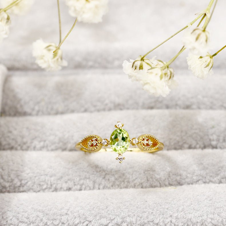 Bague Péridot 8mm Zircon Argent Plaqué Or – Prospérité - Biloria