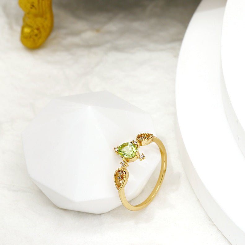 Bague Péridot 8mm Zircon Argent Plaqué Or – Prospérité - Biloria