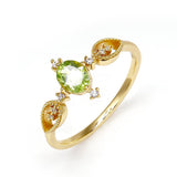 Bague Péridot 8mm Zircon Argent Plaqué Or – Prospérité - Biloria