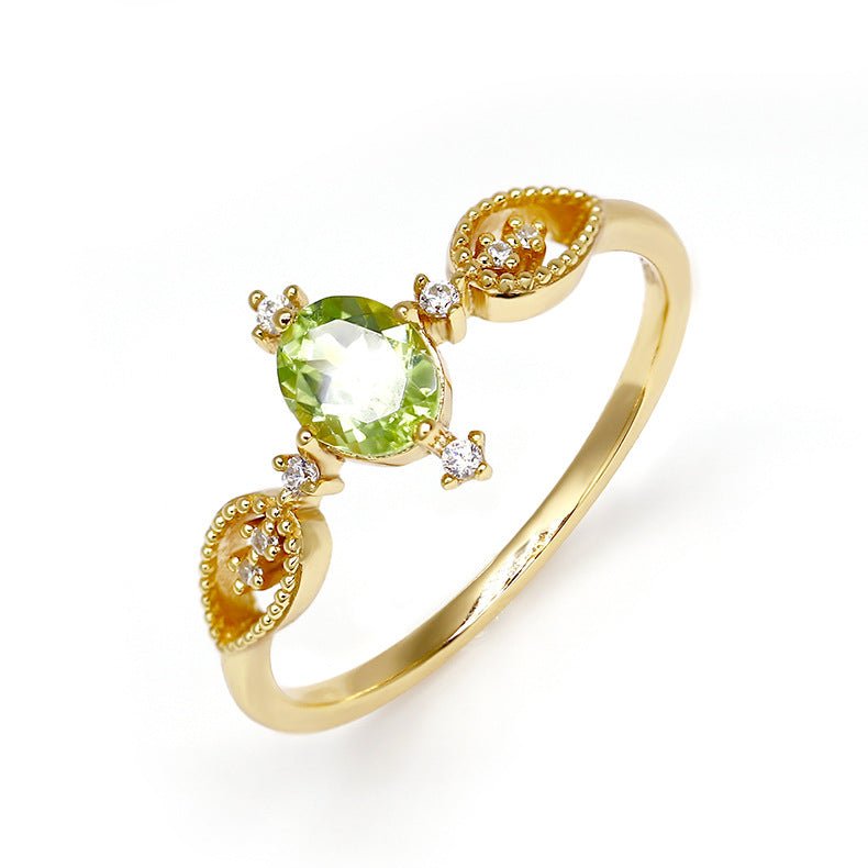 Bague Péridot 8mm Zircon Argent Plaqué Or – Prospérité - Biloria