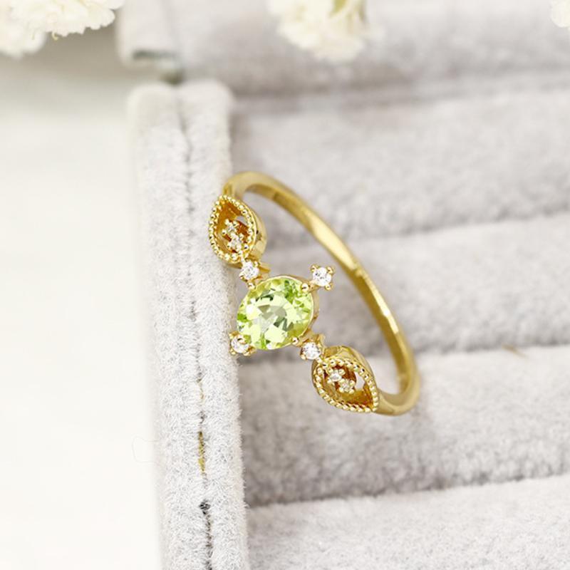 Bague Péridot 8mm Zircon Argent Plaqué Or – Prospérité - Biloria