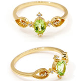 Bague Péridot 8mm Zircon Argent Plaqué Or – Prospérité - Biloria