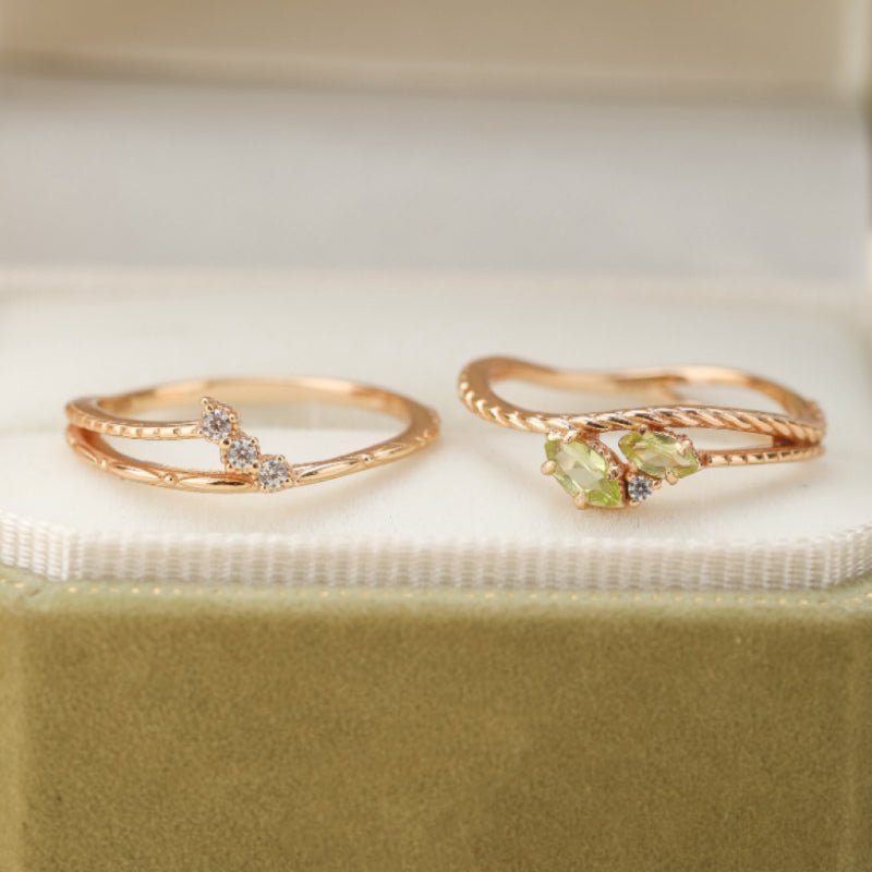 Bague Péridot en Argent Plaqué Or pour la Méditation - Biloria