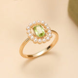 Bague Péridot et Perle en Argent Plaqué Or – Éclat et Harmonie - Biloria
