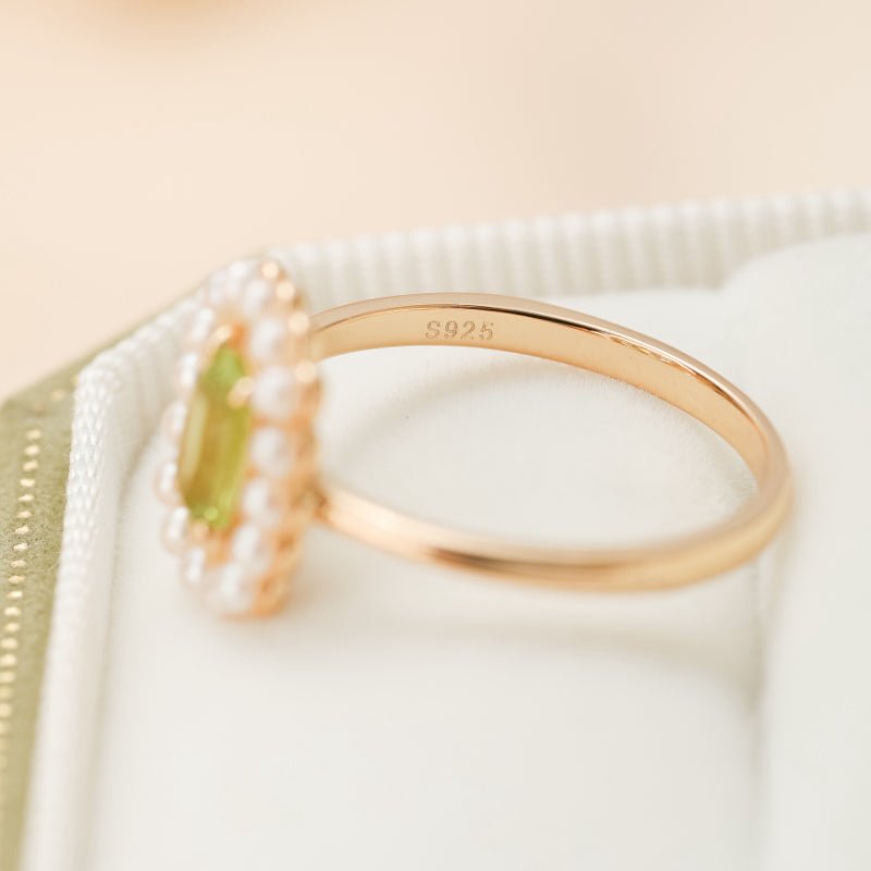 Bague Péridot et Perle en Argent Plaqué Or – Éclat et Harmonie - Biloria